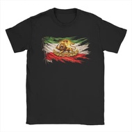 Baju-T Lelaki dengan Lambang Bendera Iran, Singa dan Matahari, Pakaian Kapas Tulen, Baju-T Lengan Pe