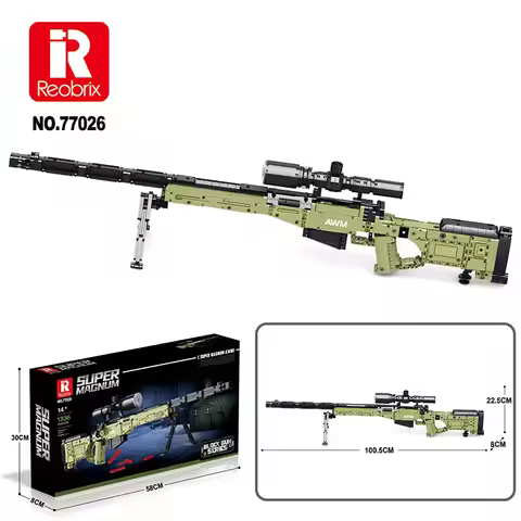 Reobrix 77026 Magnum AWM Sniper Rifle Model Military Weapons Series DIY Toys Building Blocks Boy Chr