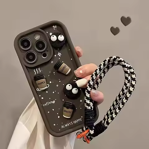 3D DIY Coffee Lanyard Case For Samsung Galaxy S26 Ultra S25 FE S25 S24 S23 S22 Ultra Plus A56 A55 A5