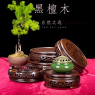 Flower Pot Base Stand Round Solid Wood Vase Stone Buddha Statue Ornament Craft Small Fish Tank Stand