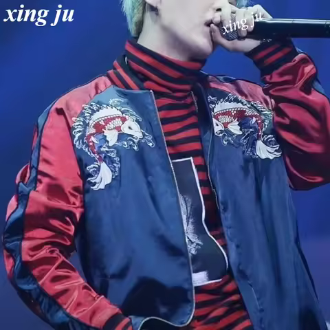 Kpop Korean Singer Women Loose Baseball Jackets Jazz Dance Concert Outfits Music Festival Zipper Coa