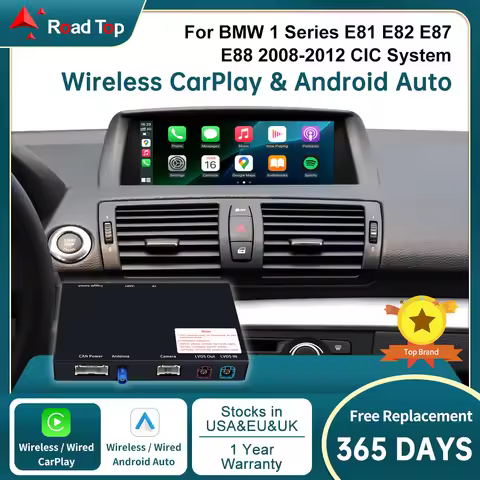 RoadTop Wireless CarPlay for BMW Series 1 E81 E82 E87 E88 CIC 2008-2012 with Android Auto Mirror Lin