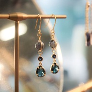 手製藍紋石配鋯石及水滴琉璃耳環 - Asherah Earrings