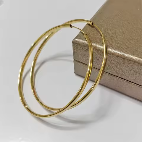 Senlissi - New 18K Gold Plated Hoop Earrings For Women 925 Sterling Silver 3.0mm Fashion Earring Cер