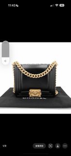 Chanel 22c 黑金 leboy mini 芯片 黑金鍊條 牛皮 光面