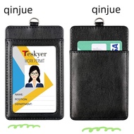 QINJUE Retractable Badge Holder Women Men  PU Leather Bus Pass Card