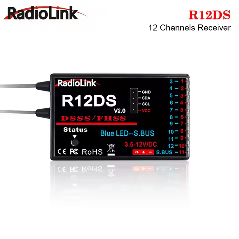 Radiolink R12DS 2.4GHz 12 Channels Receiver Support SBUS/ PWM DSSS& FHSS for AT9/ AT9S/ AT9S Pro/ AT