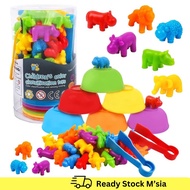 Montessori Rainbow Counting Soft Rubber Animal with Matching Sorting Bowl/ Sorting Matching Cup Mont