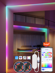 9.84英尺-65.6英尺usb數據電源rgbic追逐變色led燈條,wifi智能app控制led燈條diy功能,音樂同步創造夢幻派對氛圍燈光