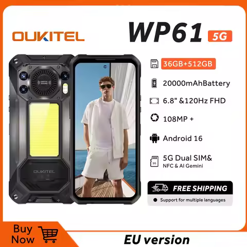 OUKITEL WP61 5G Android 16 Rugged Phone Unlocked 6.78" Display, 36GB RAM+512GB ROM/TF , 20000mAh/45W