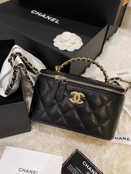 Chanel 22S 🖤黑色 金扣 字母手柄荔枝牛皮長盒子✨全新全套32卡💖✨