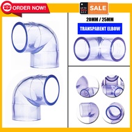 20mm / 25mm Elbow Transparent PVC Connector Aquarium Clear Pipe Fitting - Sambungan PVC Lut Sinar