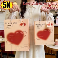 5Pcs Bag with Reinforced Handles, Thick Cardstock Material, Heart Encircled Design for Valentine, Je