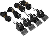 WISEPLAYERFC Soccer Coach Whistles - 4 Black Referee Whistles with Lanyard and Bag
