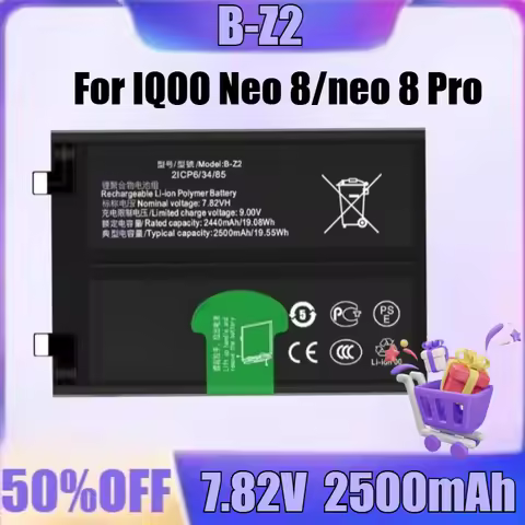 New B-Z2 7.82V 5000mAh High Quality Battery for IQOO Neo 8/neo 8 Pro B-Z2 2500mAh Battery