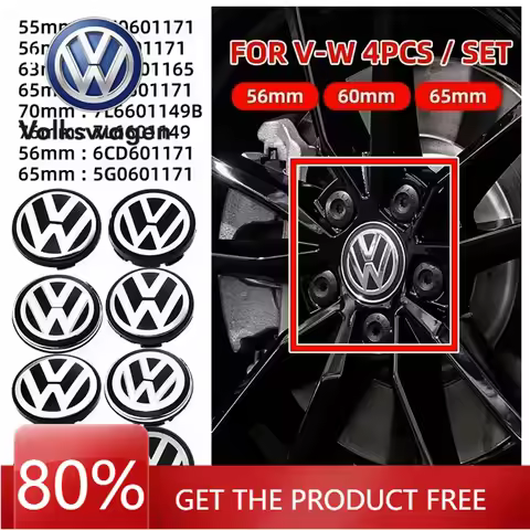 For VOLKSWAGEN 4pcs 55mm 56mm 65mm 70mm Car Wheel Center Caps Hubcap Cover for Volkswagen Jetta MK5 