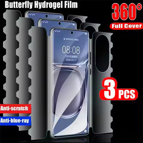 3PCS Butterfly Hydrogel Film for Huawei P60 P50 P40 P30 Pro Plus 360°Full Cover Screen Protector for