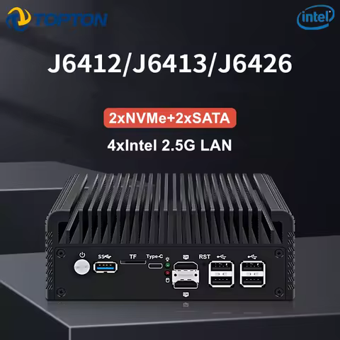 Topton 4x2.5G Solid Firewall Computer Fanless Mini PC Intel Celeron J6413 J6412 NAS Server 2xM.2 NVM