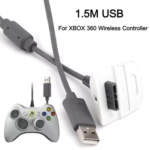 1.5M Games USB Play Charging Charger Cable Cord For XBOX 360 Wireless Controller Handle Connection C