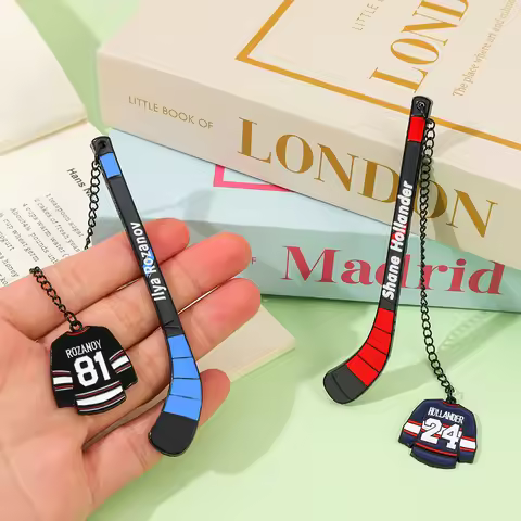 "Hotly contested Valentine's Day metal alloy mini ice hockey stick model bookmark, cute jersey penda