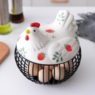 母雞收納籃鐵藝籃陶瓷雞蛋籃客廳水果置物籃北歐裝飾品廚房草莓筐