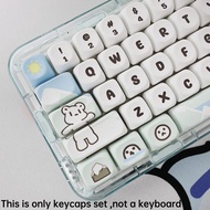 PBT Keycap MOA Glacier Bear Round Keycap Cute Blue Theme Mechanical Keyboard Keycap Adapt To 61/63/6