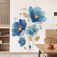 [Ready Stock] fun-e369 Watercolor Gilt Blue Flower Living Room Entrance Background Beautification De