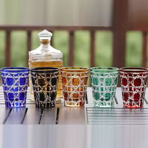 260 ml Hand Cut To Clear Multi-Colored Glass Cocktail Whiskey Tumbler 9 oz Highball Water Glass For 
