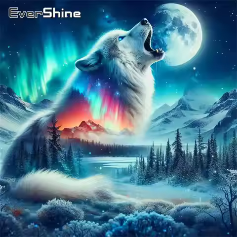 Evershine DIY Diamond Mosaic Wolf Animal Suitable For Beginners Mountain Winter Diamond Painting Riv