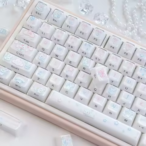 MAIMOOO Cute Rabbit Jelly Texture Keycap MDA Profile White Cartoon Bunny PC Custom Crystal Keycaps f