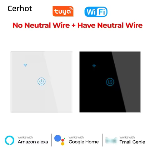 Cerhot Tuya Wifi Smart Switch No Neutral Wire Required Wireless Light Switch Wifi Touch Switch Suppo