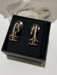 特價3折 98新 Chanel 水鑽吊墜耳環 心心耳環 Chanel Earrings