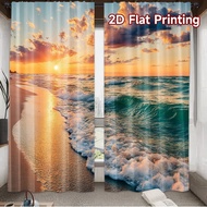2D flat printing 2pcs Curtain Window Drapes Sunset Over Ocean Waves(4) Digital Printed Polyester Dra