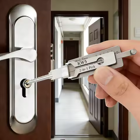 Professional KW1 KW5 2-in-1 Stainless Steel Key Decoder Portable Locksmith Tool with Precision Hook 
