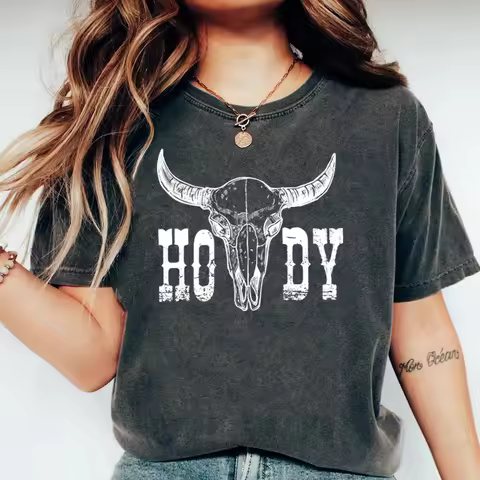 Retro Howdy Shirt Howdy Cow Skull T-Shirt Cowgirl Shirts Country Music Cowboy Western Tees Vintage S