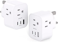 [2 Packs] US to UK Travel Plug Adapter Type G with 3 AC and 3 USB (2 USB C), International Plug Adap