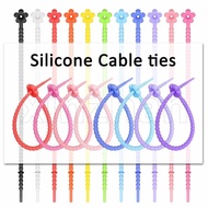 1/5pcs Reusable Self-Locking Wire Strap Multifunctional Fastening Clips Colorful Flower Silicone Cable Ties Earphone Cord Data Line Winder Home Office Gadget