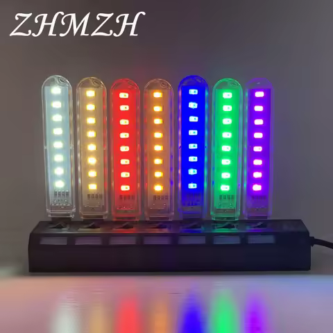 DC5V USB 8LEDs LED Night Light With EU US Plug U Disk Red Yellow White Blue Green Purple Colored Lam