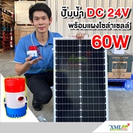 ปั๊ม DC 24 V (ปั๊มสีน้ำเงินเเดง) พร้อม เเผงโซล่าเซลล์ 60w