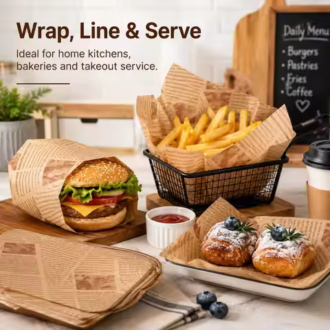 22x22cm Oil-Proof Paper Sheet Food Sandwich Packaging Paper Newspaper Style Greaseproof Deli Paper f