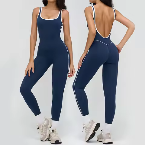 TRY TO BN Sports Jumpsuit Gym Contrast Color Sportswear Backless Fitness Workout One Piece Bodysuit 