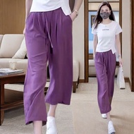 【现货】八分冰丝阔裤新款高腰显瘦垂感慵懒宽松薄款直筒休闲裤裤子Eight Points Ice Silk High Waist Drape Lazy Loose Straight Pant t7dVn