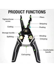 1支多功能電線剝皮鉗,電纜剪,光纖剝皮器,斷線剪,電線彎曲器