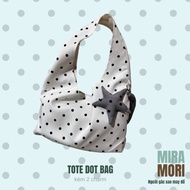 Polka dot shoulder tote bag - polka dots bag with beautiful Japanese style Miramori charm