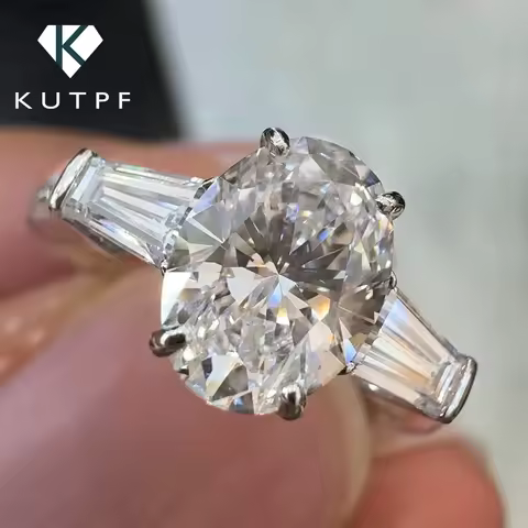 3/4/10Carat Oval Tapered Cut Moissanite Diamond Engagement Rings with Certificates S925 Silver 3-Sto