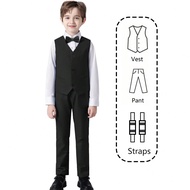 Boys Suits 3-Pieces Suit Set Toddler Tuxedos Dresswear Ring Bearer Outfit Wedding Vest Pants Straps 