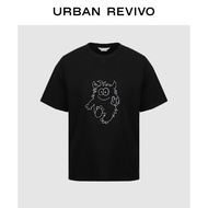 URBAN REVIVO Men Short Sleeve T-shirts Daily Casual Crew Neck monster printded 100%Cotton T-Shirt Men Shirt