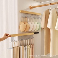 Perforation-Free Solid Wood 8 Hook Hanger Household Retractable Slide Rail Wardrobe Sling Underwear 