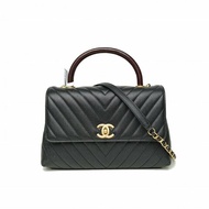 CHANEL CocoHandle中號黑色荔枝牛皮28開金扣V紋蜥蜴皮手柄肩背包