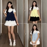 Women's going out shirt set A.754, Pumpkin-shaped 2-piece set with cute white t-shirt, easy to coord
